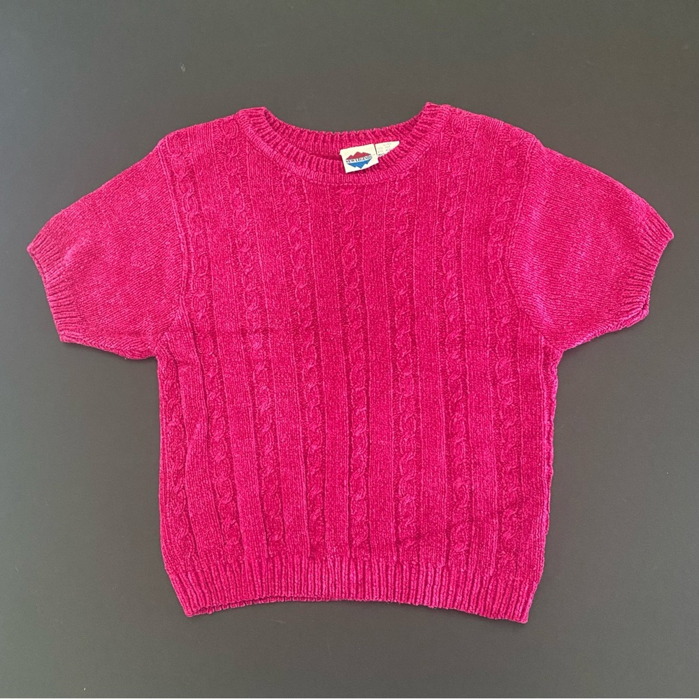 New Legends Knit Sweater Top Short Sleeved Pink Girl’s Silk Vintage